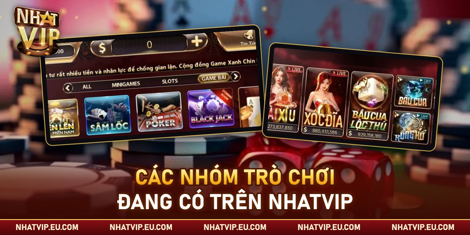 Các nhóm trò chơi đang có trên Nhatvip