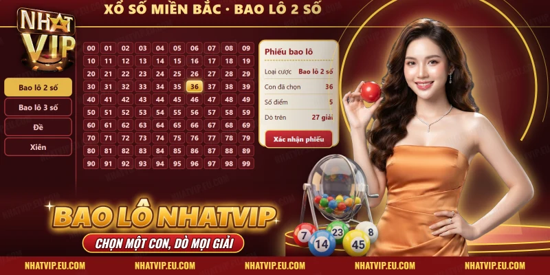 Bao lô Nhatvip với lưới chọn số và phiếu cược trên bàn xổ số miền Bắc