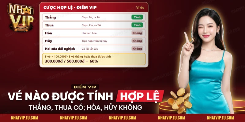 Phân loại vé thắng, thua, hòa, hủy để xác định cược hợp lệ cho điểm VIP