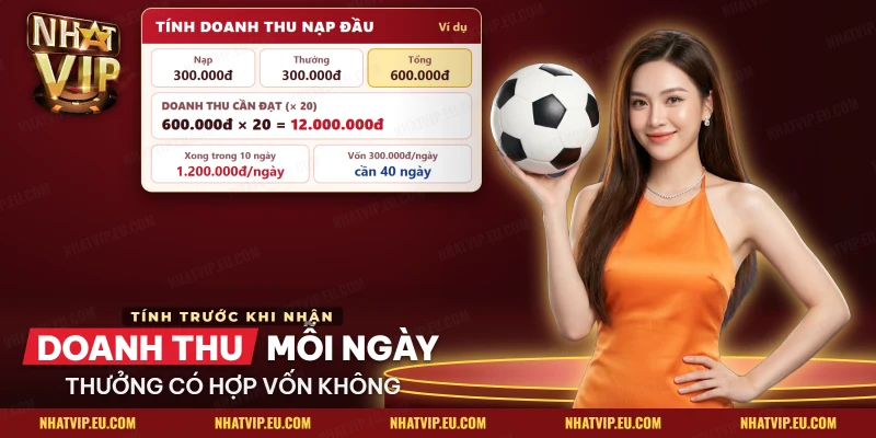 Cách tính doanh thu thưởng nạp đầu Nhatvip so với vốn mỗi ngày của người cược World Cup